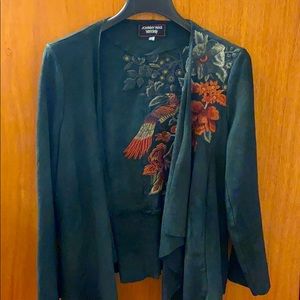 Johnny Was Black Suede Embroidered Jacket Small